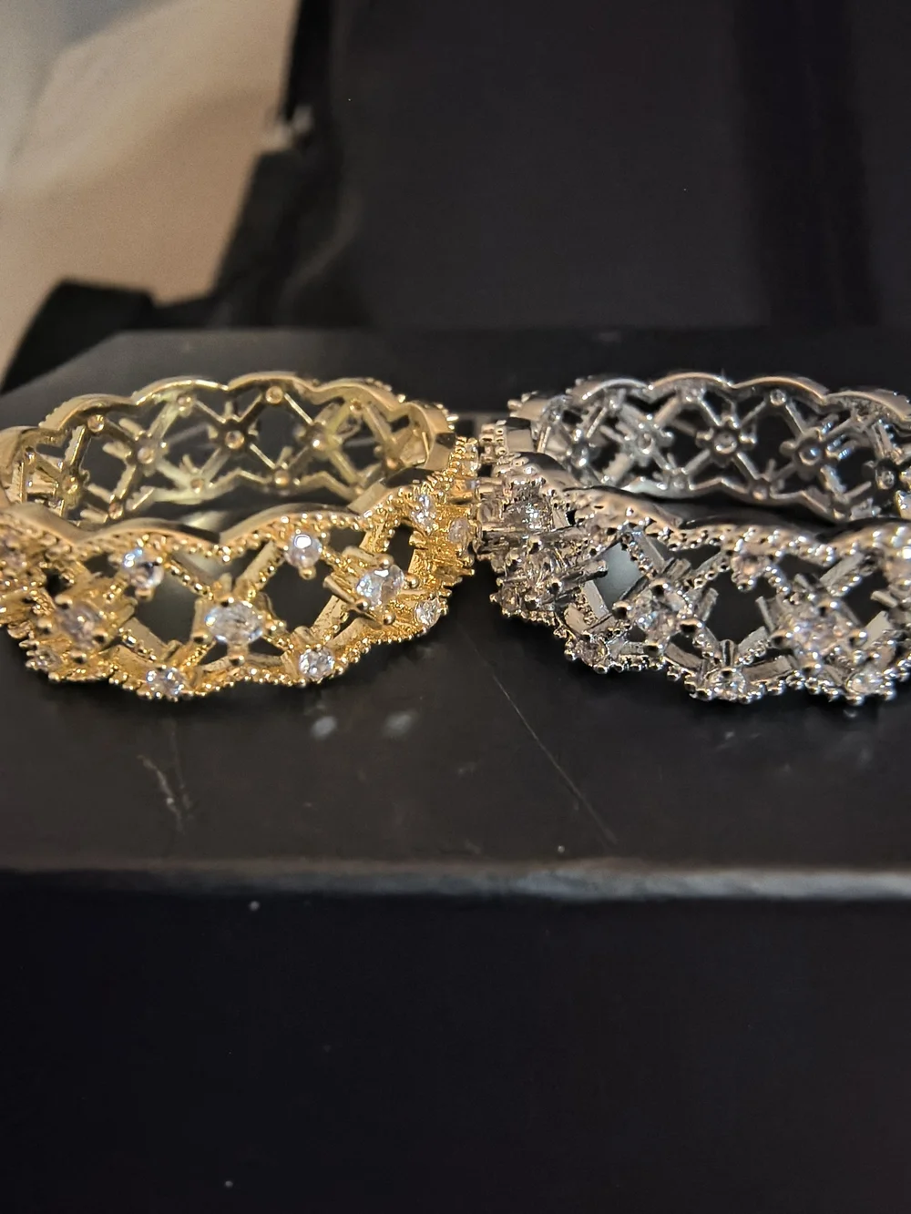 Elegant Lattice CZ Band Ring - Gold and Silver
